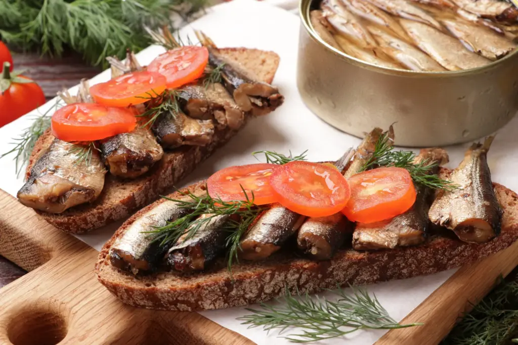 Sardines on grainy toast with tomato