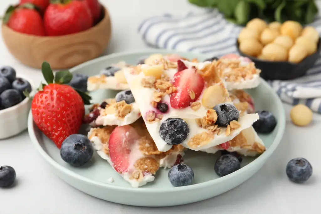 Frozen yoghurt bark with berries & seeds