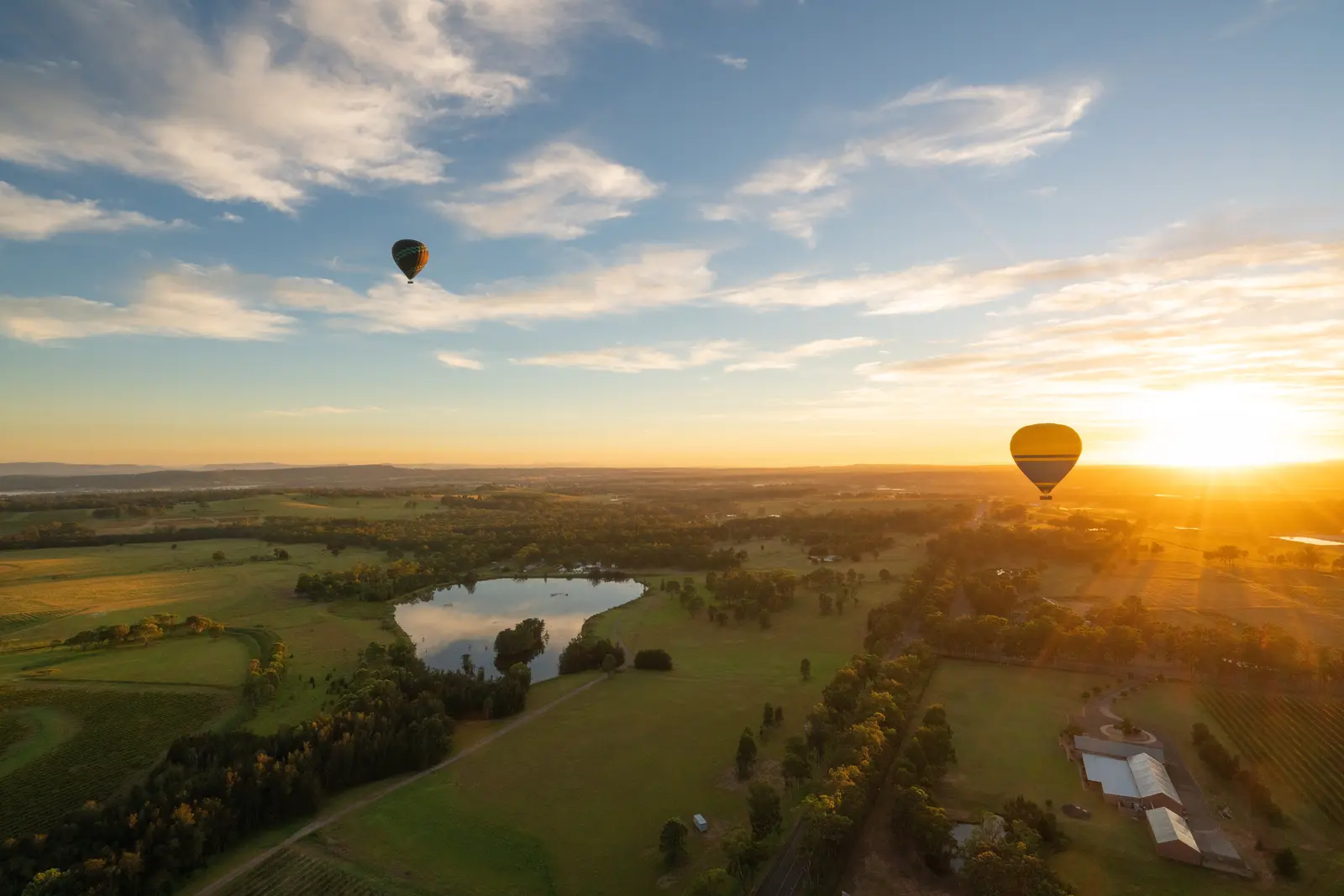 Hot air balloons over Hunter Valley vineyards, Cessnock